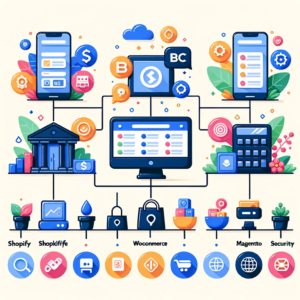 DALL·E 2023 10 26 11.29.50 Vector graphic showcasing a comparison chart of top e commerce platforms with features listed side by side. Platforms include Shopify WooCommerce Ma